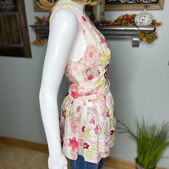 Vintage Faux Wrap Floral Print V-Neck 100%Silk Peplum Hem Top Size Small - Picture 11 of 14